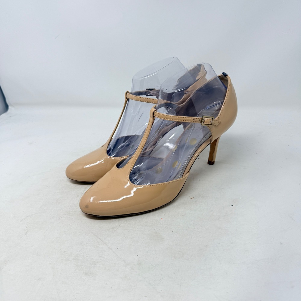 Boden T-Strap Heels Nude‎ 39.5 Patent Leather Pointed Toe Office Classic Chic